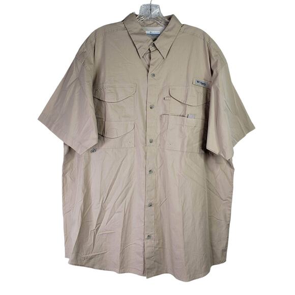 Columbia Shirt PFG Men's Large Beige Button Up Short Sleeve Vented Fishing - Picture 2 of 11